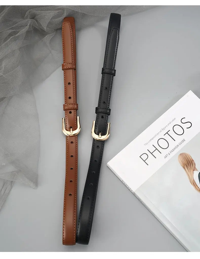 Slim PU Leather Belt – Versatile Western-Style Waist Belt for Women & Men