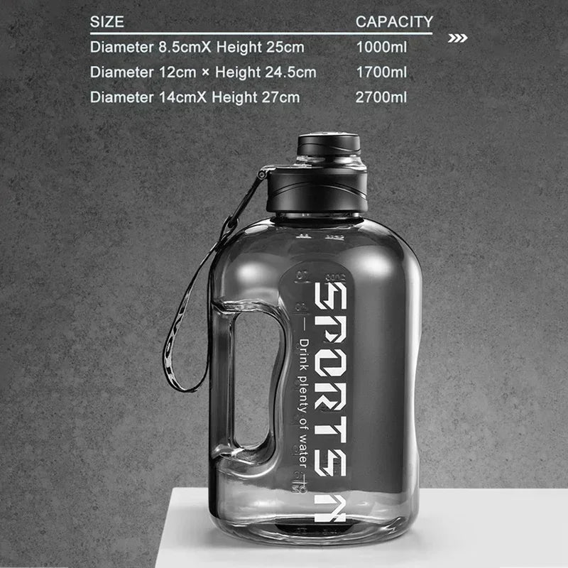 Large Capacity Sports Water Bottle – BPA-Free Tritan, 1.7L / 2.7L, for Gym, Cycling & Camping