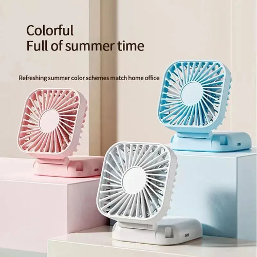 3-in-1 Mini Fan – Handheld, Neck & Desktop, 180° Rotating, 7-Blade Brushless, USB Rechargeable (Pink / White)