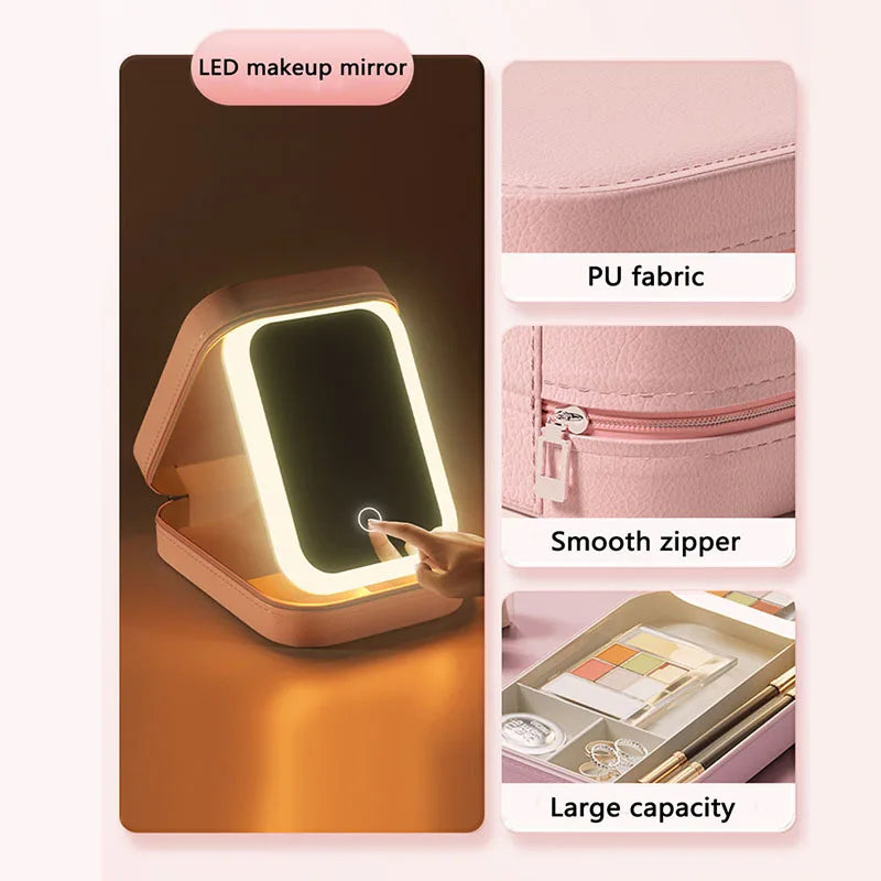 LED Makeup Bag with Mirror – Portable Lighted Cosmetic Case for Women