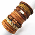 10-Piece Leather Wrap Bracelet Set — Handmade Woven