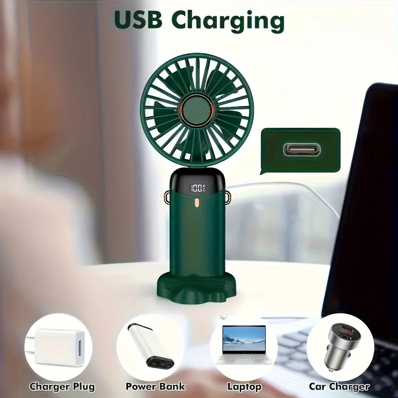 Portable Mini Fan – 6 Speeds, LED Light, USB Rechargeable & Foldable