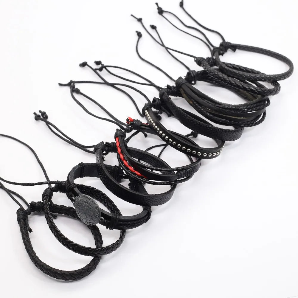 10-Piece Leather Wrap Bracelet Set — Handmade Woven