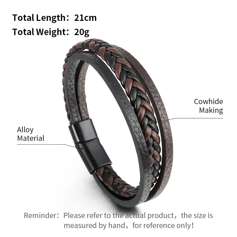 Men's Stainless Steel Leather Bracelet — Braided