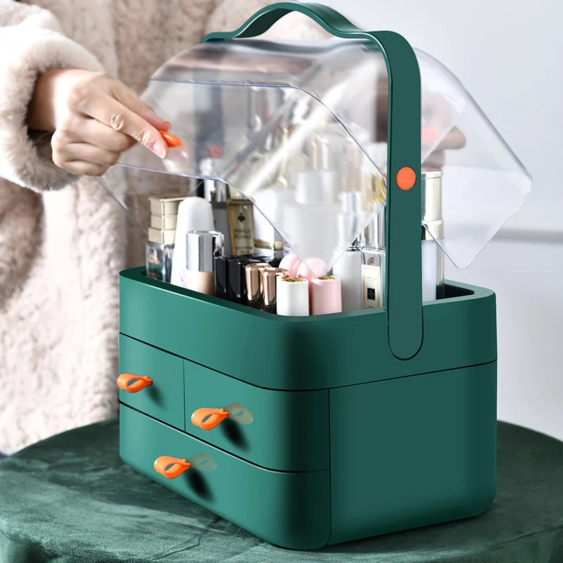 Desktop Makeup Organizer with Drawer – Dust-Proof Cosmetic Storage Box & Shelf