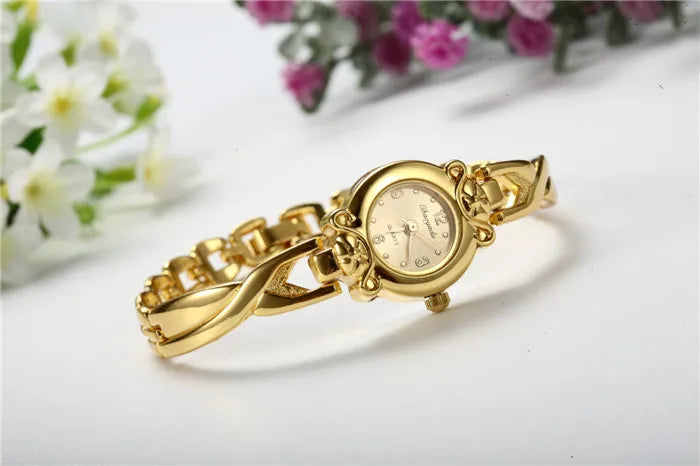 Women's Gold Bracelet Watch – Small Dial Elegant Quartz Wristwatch