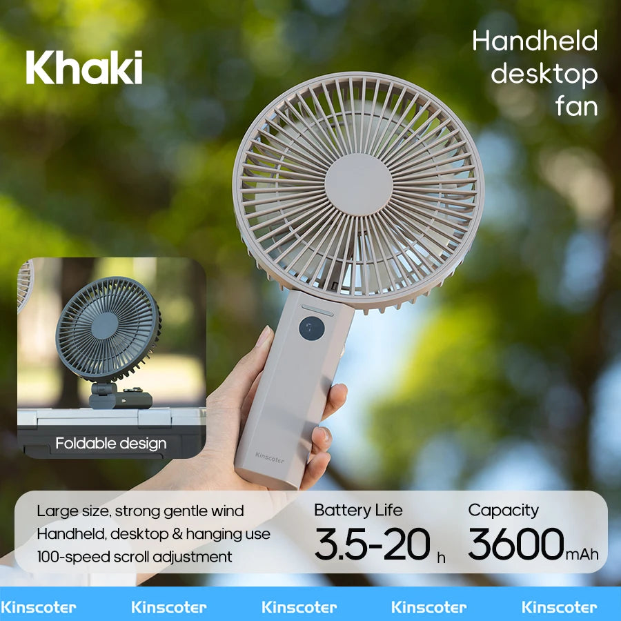 Ventilateur Portable Pliable 3-en-1 – 3000mAh, 4 Vitesses, Camping & Bureau