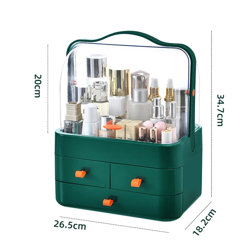 Desktop Makeup Organizer with Drawer – Dust-Proof Cosmetic Storage Box & Shelf