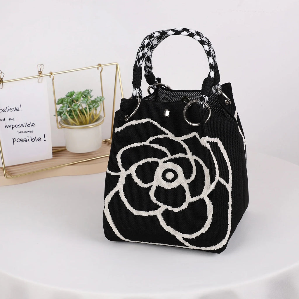 Women's Mini Knitted Bucket Bag – Boho Colorblock Wristlet Purse