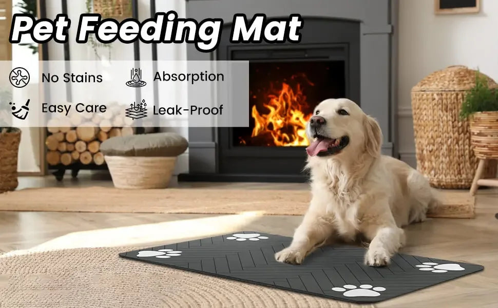 Absorbent Pet Feeding Mat – Non-Slip Rubber Backing, Waterproof, Quick-Dry Placemat for Dogs & Cats