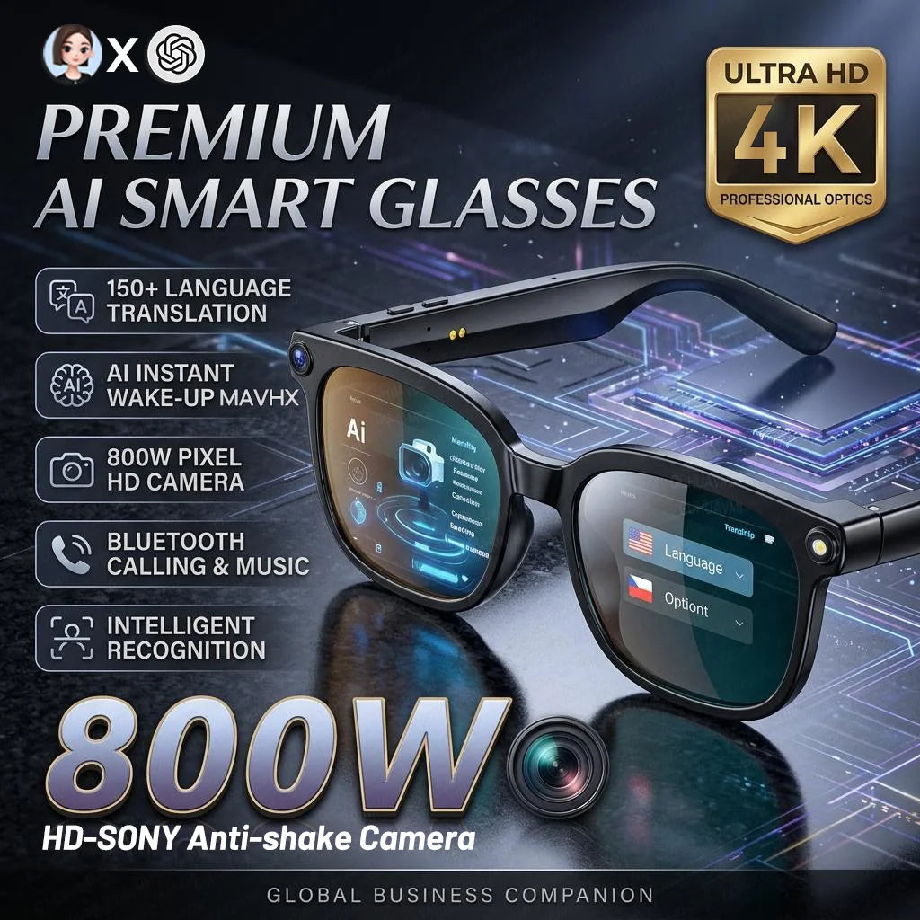4K HD Smart Camera Glasses — AI Translation, ChatGPT, Bluetooth & WiFi