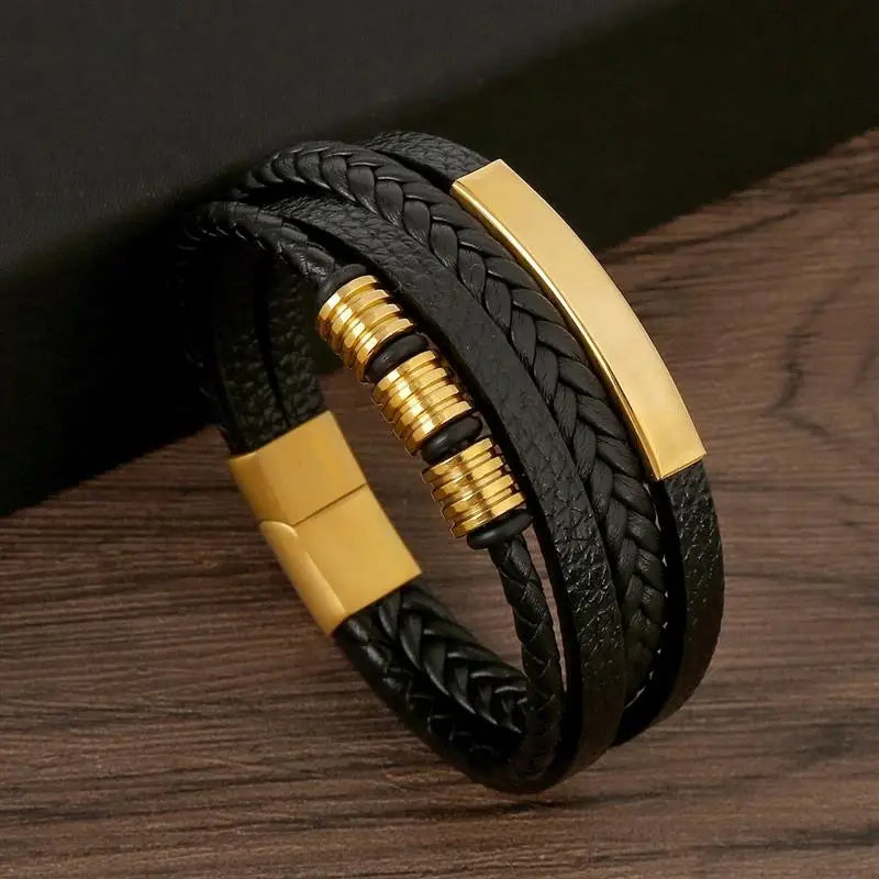 Men's Leather Charm Bracelet