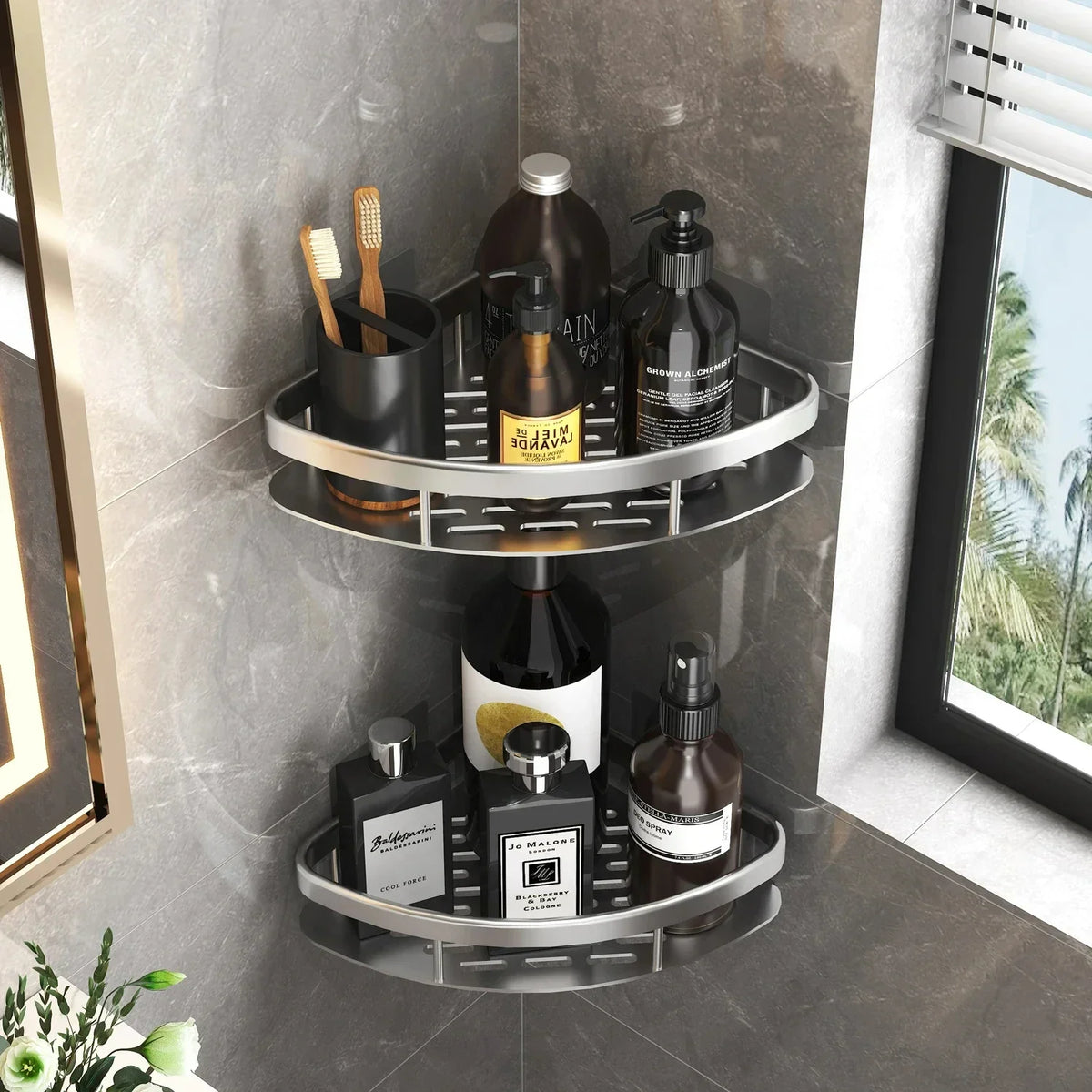 Aluminum Alloy No-Drill Shower Shelf – Wall-Mounted Bathroom & Kitchen Storage Rack