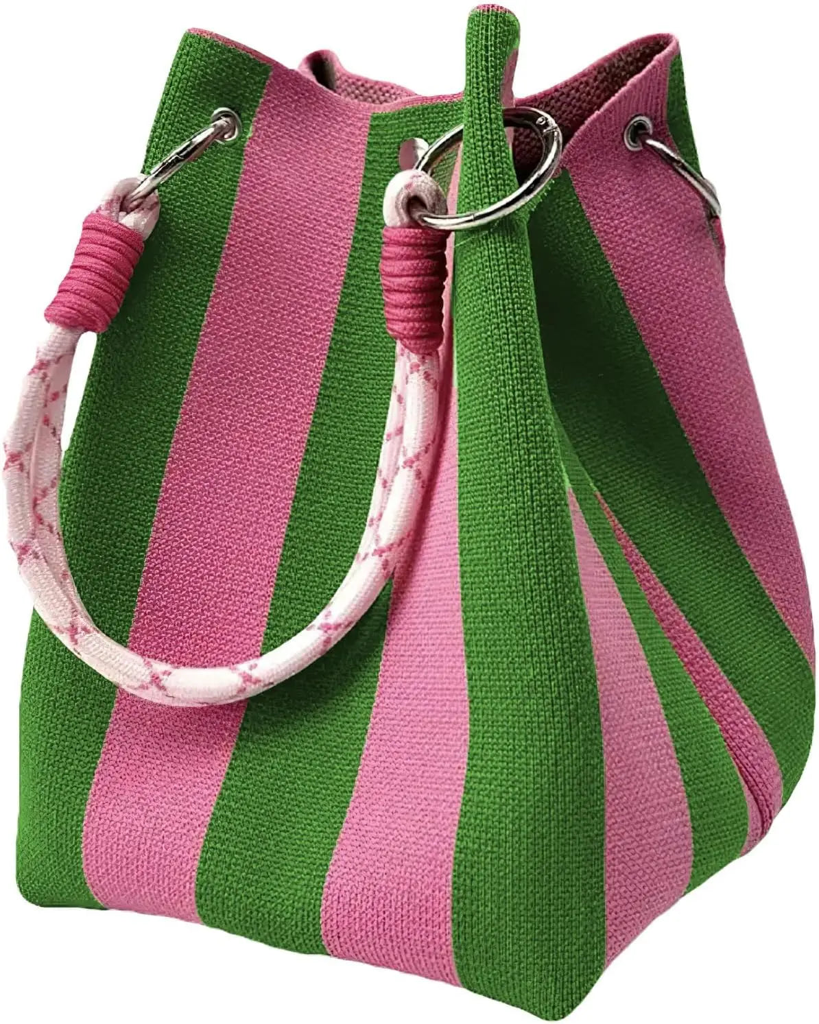 Women's Mini Knitted Bucket Bag – Boho Colorblock Wristlet Purse
