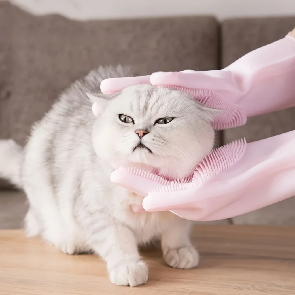 Gants roses avec chat