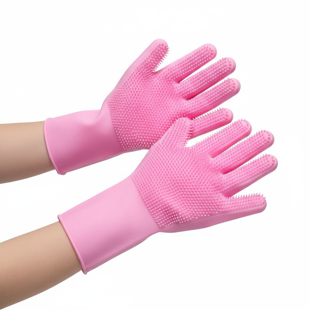 Gants roses nettoyés